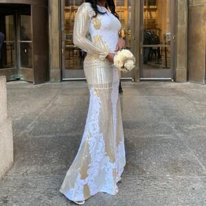 BANJUL Gold & White Sequined Mermaid Wedding Dress
